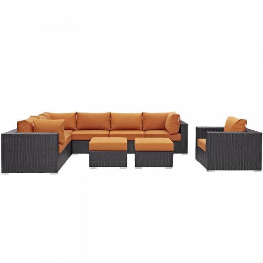 Convene 9 Piece Outdoor Patio Sectional Set, Espresso Orange