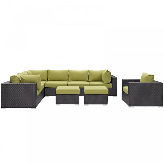 Convene 9 Piece Outdoor Patio Sectional Set, Espresso Peridot