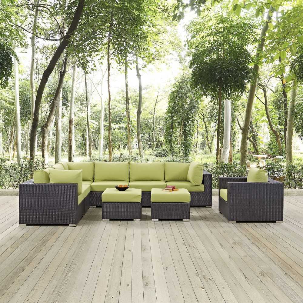 Convene 9 Piece Outdoor Patio Sectional Set, Espresso Peridot