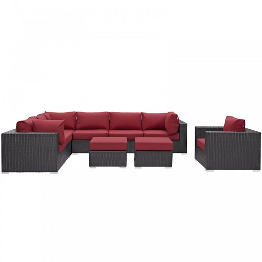 Convene 9 Piece Outdoor Patio Sectional Set, Espresso Red