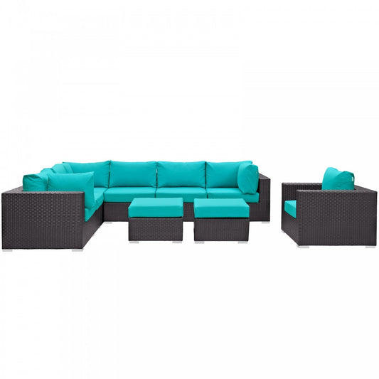 Convene 9 Piece Outdoor Patio Sectional Set, Espresso Turquoise