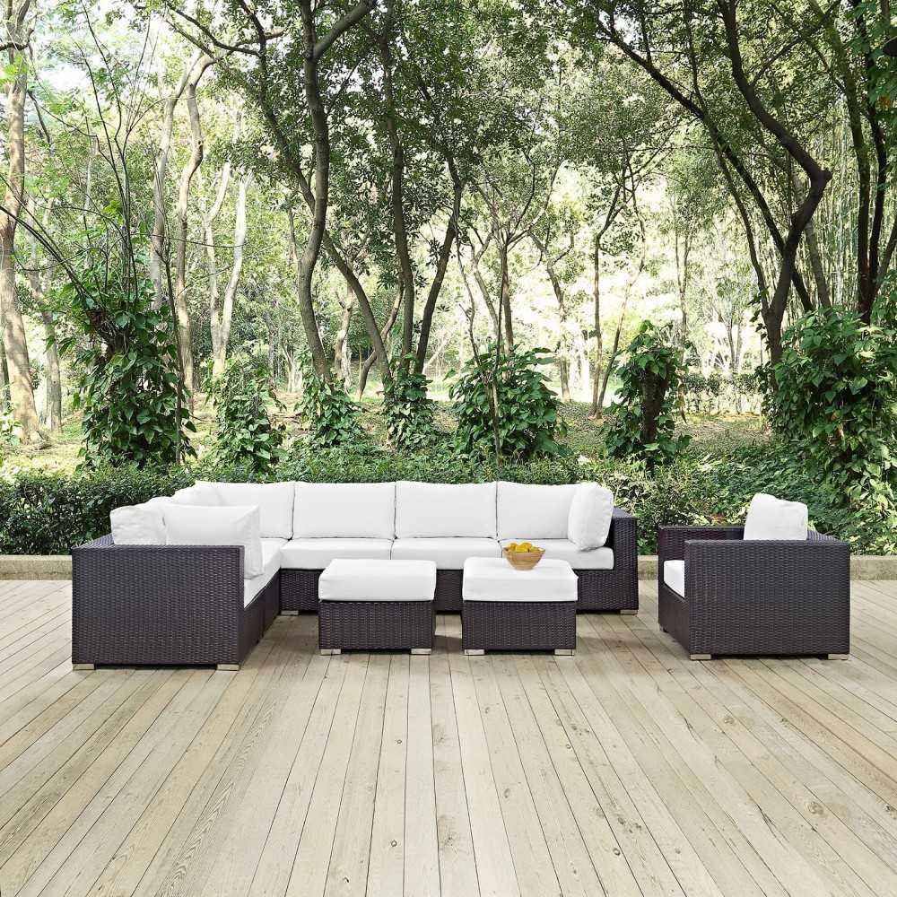 Convene 9 Piece Outdoor Patio Sectional Set, Espresso White