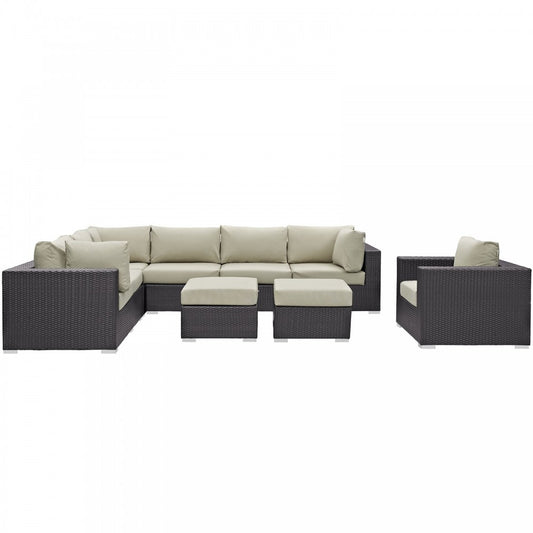Convene 9 Piece Outdoor Patio Sectional Set, Espresso Beige