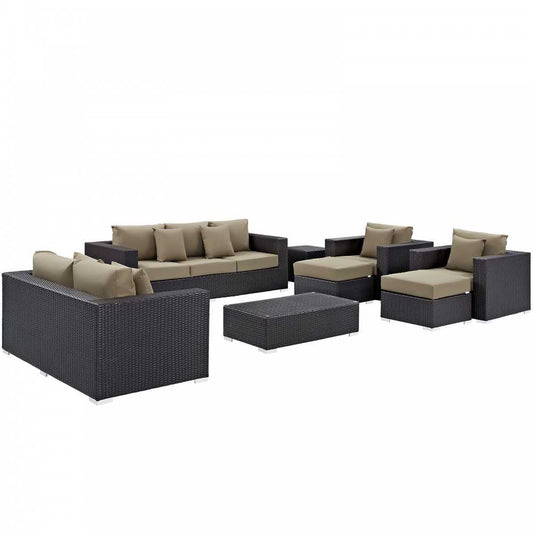 Convene 9 Piece Outdoor Patio Sofa Set, Espresso Mocha, EEI-2161-EXP-MOC-SET
