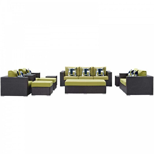 Convene 9 Piece Outdoor Patio Sofa Set, Espresso Peridot, EEI-2354-EXP-PER-SET