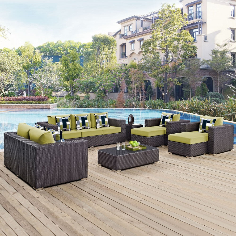 Convene 9 Piece Outdoor Patio Sofa Set, Espresso Peridot, EEI-2354-EXP-PER-SET