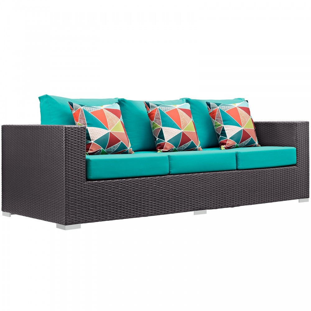 Convene 9 Piece Outdoor Patio Sofa Set, Espresso Turquoise, EEI-2354-EXP-TRQ-SET