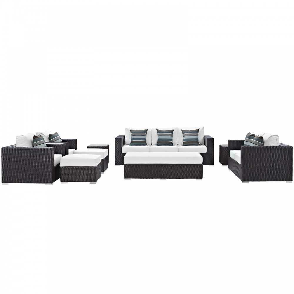 Convene 9 Piece Outdoor Patio Sofa Set, Espresso White, EEI-2354-EXP-WHI-SET