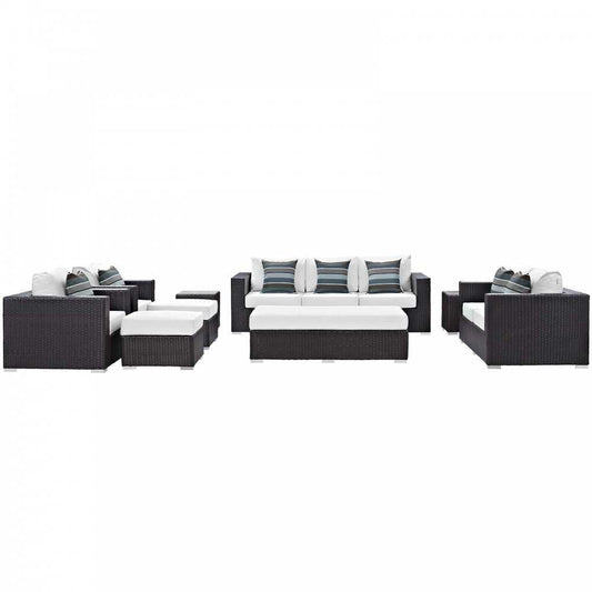 Convene 9 Piece Outdoor Patio Sofa Set, Espresso White, EEI-2354-EXP-WHI-SET