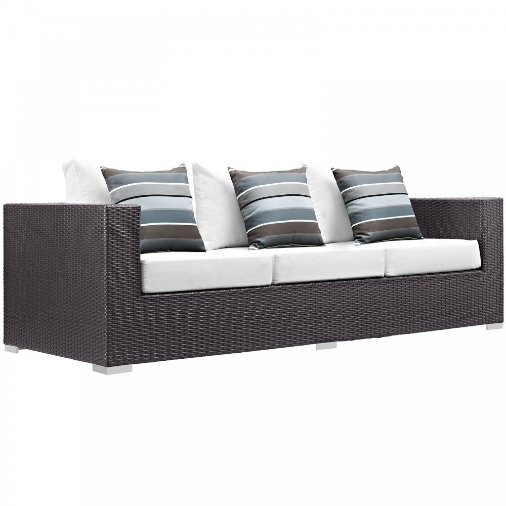 Convene 9 Piece Outdoor Patio Sofa Set, Espresso White, EEI-2354-EXP-WHI-SET