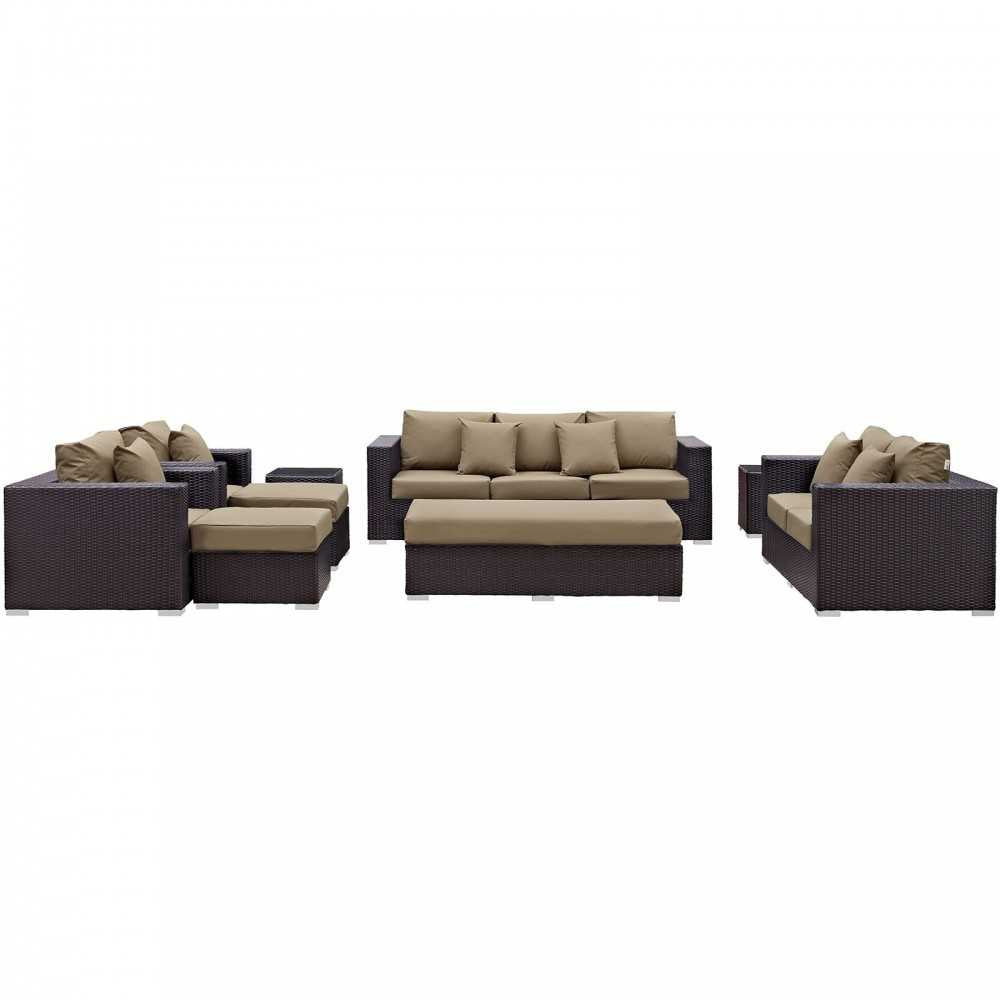 Convene 9 Piece Outdoor Patio Sofa Set, Espresso Mocha, EEI-2161-EXP-MOC-SET