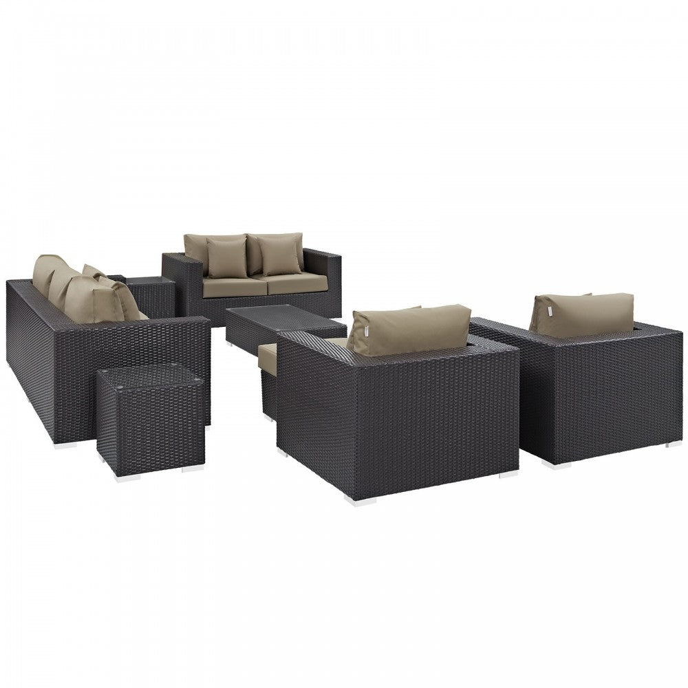 Convene 9 Piece Outdoor Patio Sofa Set, Espresso Mocha, EEI-2161-EXP-MOC-SET