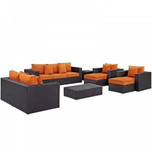 Convene 9 Piece Outdoor Patio Sofa Set, Espresso Orange, EEI-2161-EXP-ORA-SET