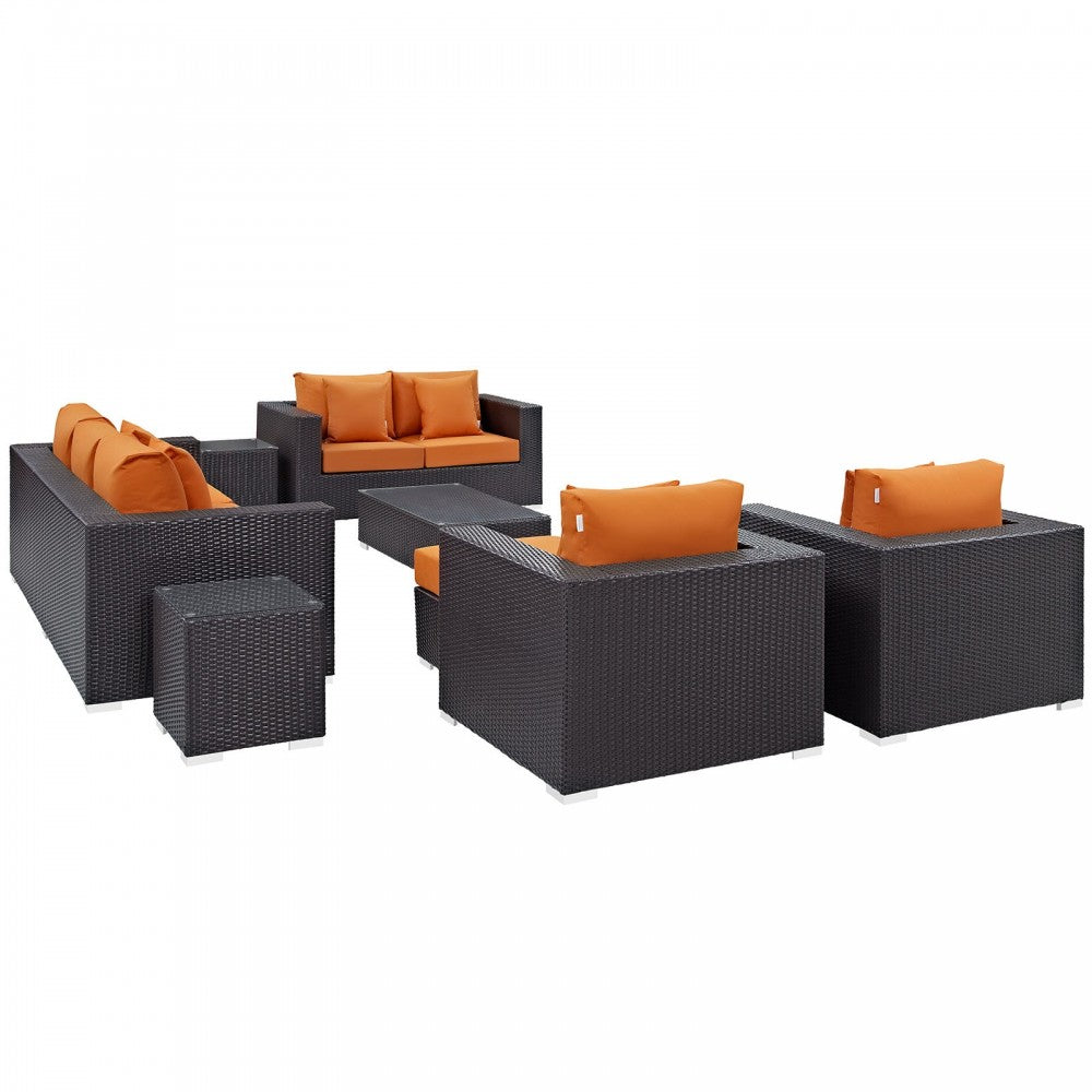 Convene 9 Piece Outdoor Patio Sofa Set, Espresso Orange, EEI-2161-EXP-ORA-SET