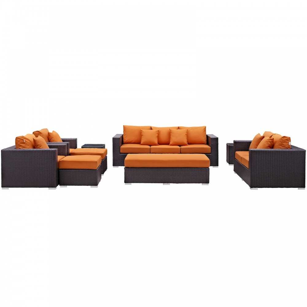 Convene 9 Piece Outdoor Patio Sofa Set, Espresso Orange, EEI-2161-EXP-ORA-SET