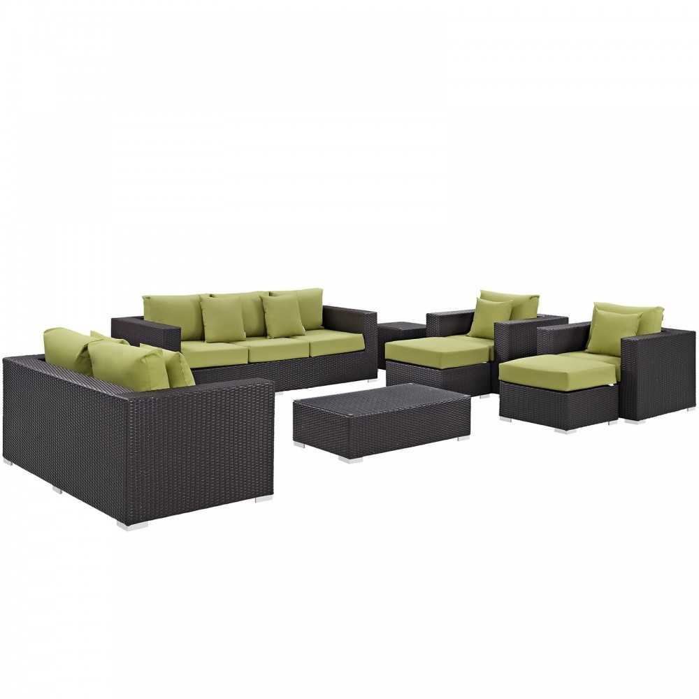 Convene 9 Piece Outdoor Patio Sofa Set, Espresso Peridot, EEI-2161-EXP-PER-SET