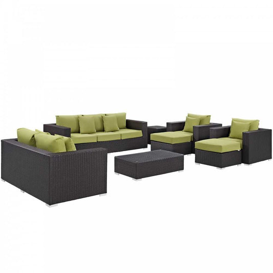 Convene 9 Piece Outdoor Patio Sofa Set, Espresso Peridot, EEI-2161-EXP-PER-SET