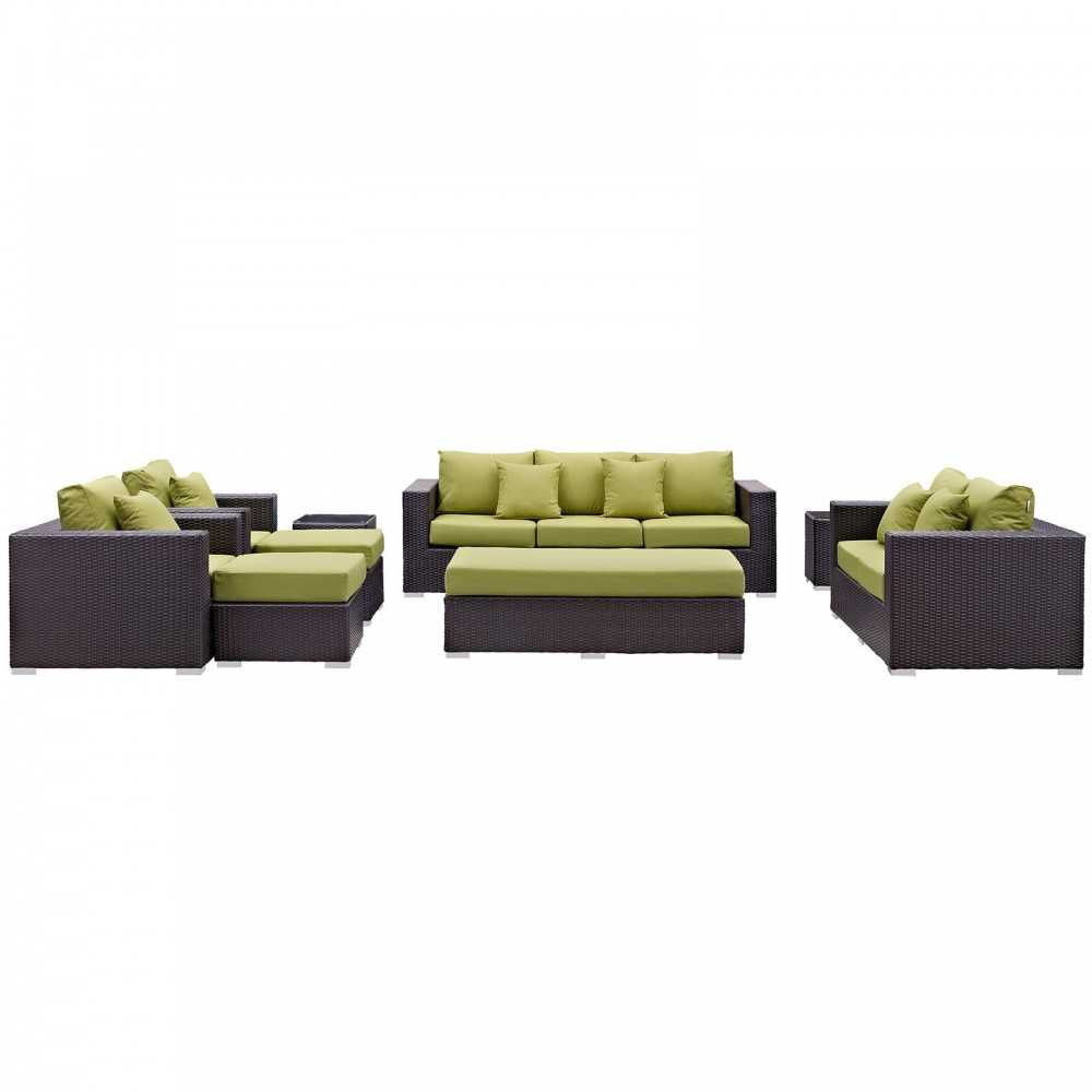 Convene 9 Piece Outdoor Patio Sofa Set, Espresso Peridot, EEI-2161-EXP-PER-SET