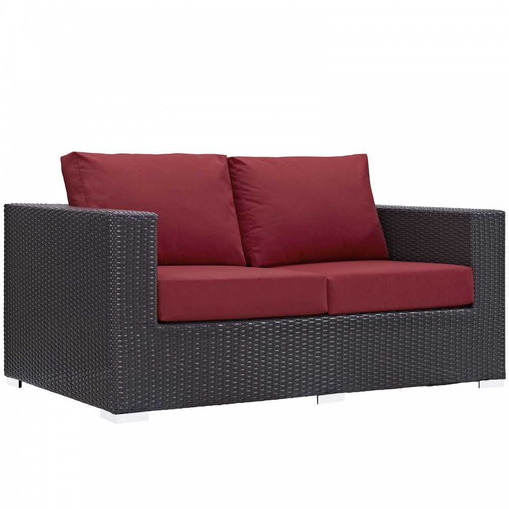 Convene 9 Piece Outdoor Patio Sofa Set, Espresso Red, EEI-2161-EXP-RED-SET