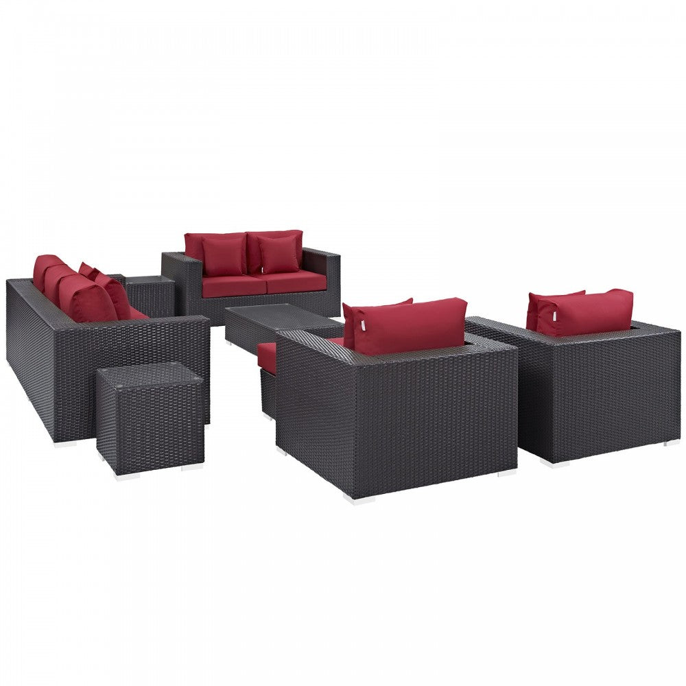 Convene 9 Piece Outdoor Patio Sofa Set, Espresso Red, EEI-2161-EXP-RED-SET