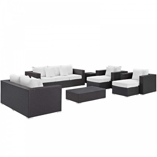 Convene 9 Piece Outdoor Patio Sofa Set, Espresso White, EEI-2161-EXP-WHI-SET