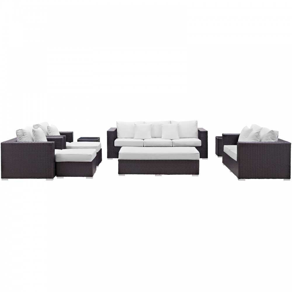 Convene 9 Piece Outdoor Patio Sofa Set, Espresso White, EEI-2161-EXP-WHI-SET