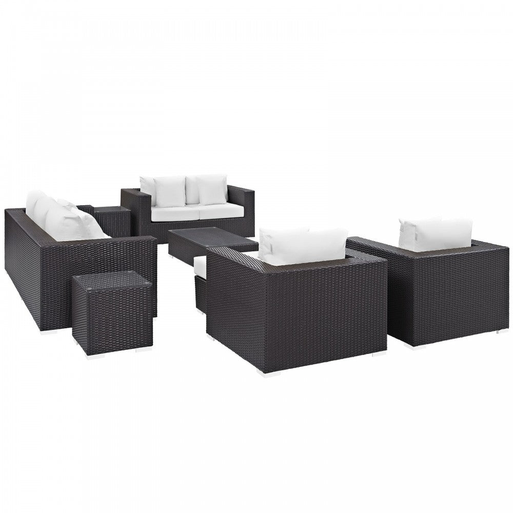 Convene 9 Piece Outdoor Patio Sofa Set, Espresso White, EEI-2161-EXP-WHI-SET