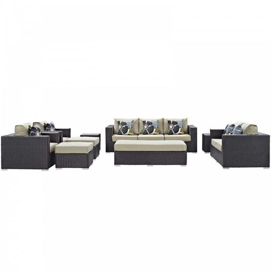 Convene 9 Piece Outdoor Patio Sofa Set, Espresso Beige, EEI-2354-EXP-BEI-SET