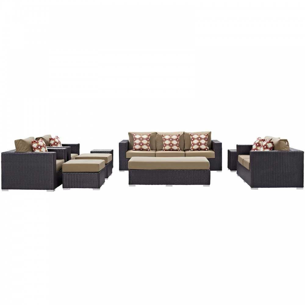 Convene 9 Piece Outdoor Patio Sofa Set, Espresso Mocha, EEI-2354-EXP-MOC-SET