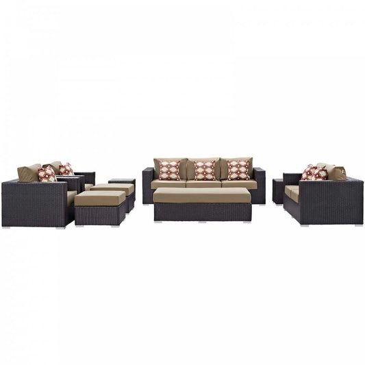 Convene 9 Piece Outdoor Patio Sofa Set, Espresso Mocha, EEI-2354-EXP-MOC-SET