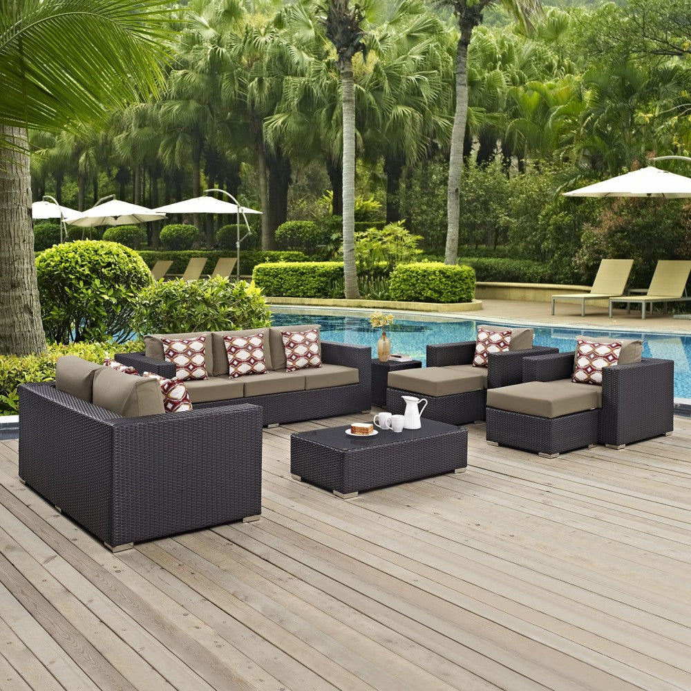 Convene 9 Piece Outdoor Patio Sofa Set, Espresso Mocha, EEI-2354-EXP-MOC-SET