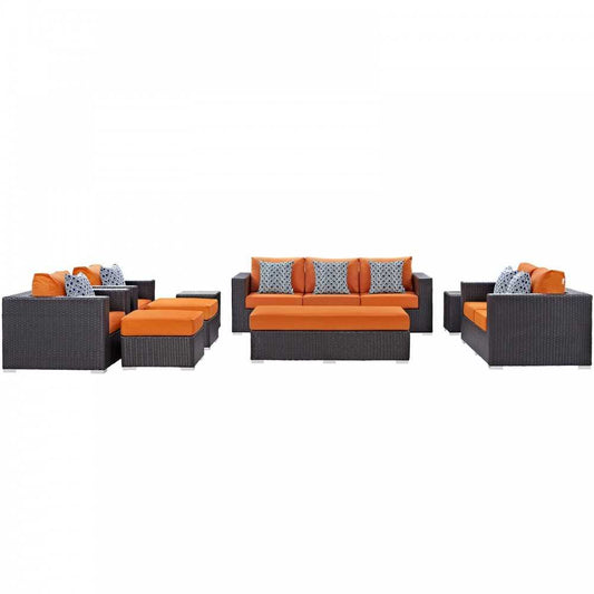 Convene 9 Piece Outdoor Patio Sofa Set, Espresso Orange, EEI-2354-EXP-ORA-SET