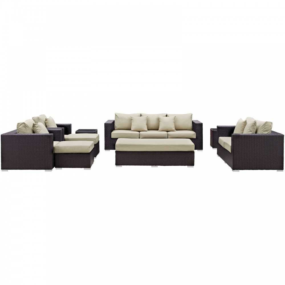 Convene 9 Piece Outdoor Patio Sofa Set, Espresso Beige, EEI-2161-EXP-BEI-SET