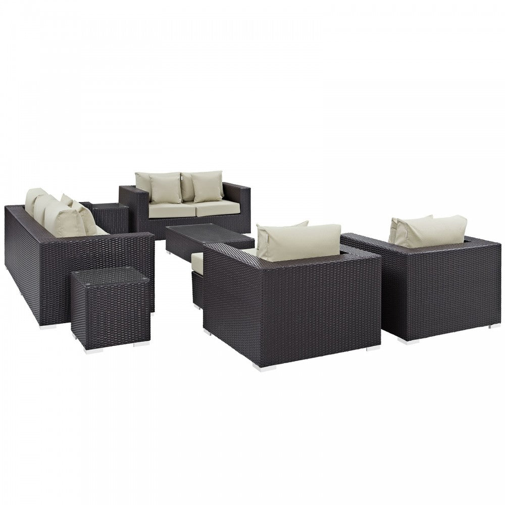 Convene 9 Piece Outdoor Patio Sofa Set, Espresso Beige, EEI-2161-EXP-BEI-SET