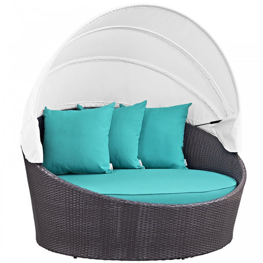 Convene Canopy Outdoor Patio Daybed, Espresso Turquoise, EEI-2175-EXP-TRQ