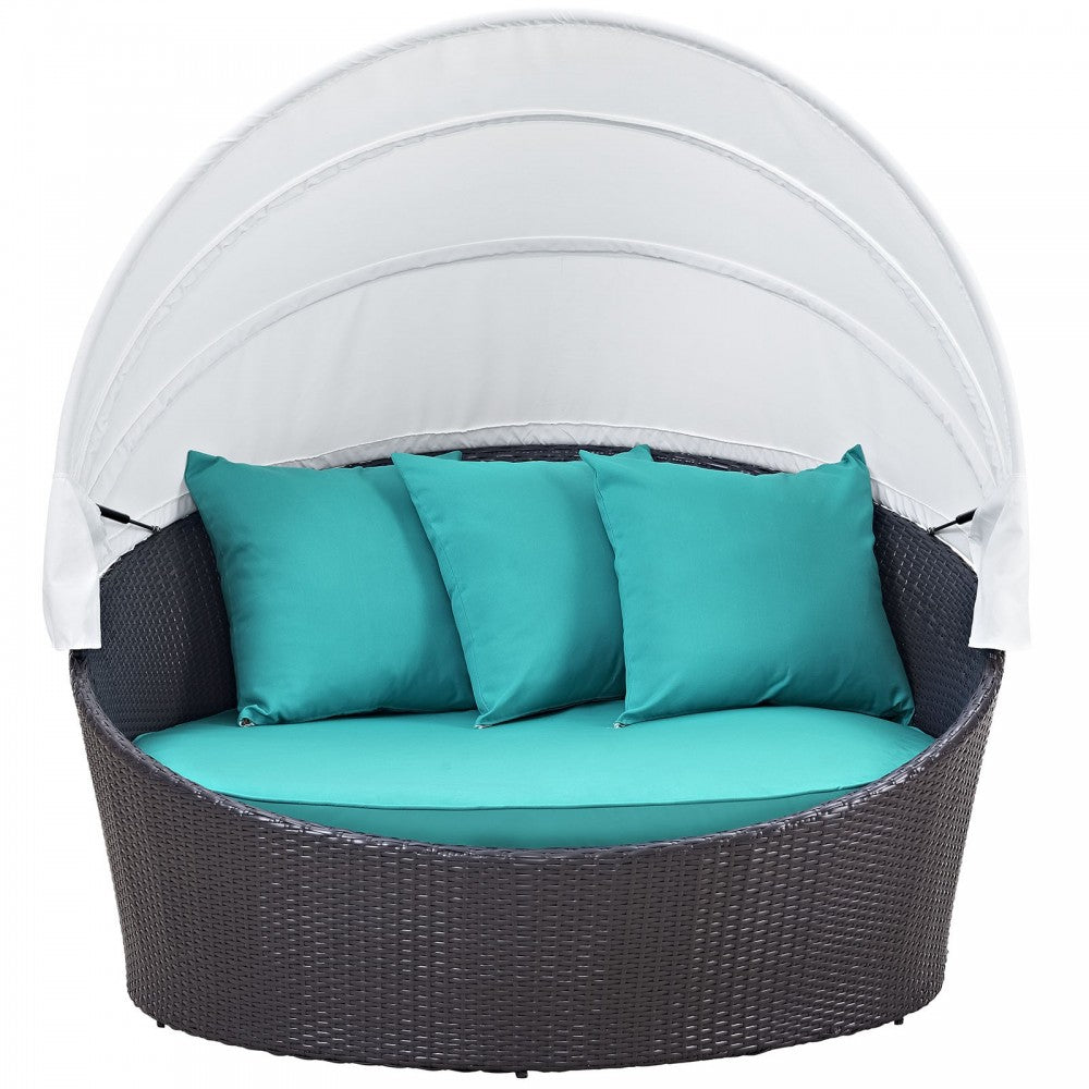 Convene Canopy Outdoor Patio Daybed, Espresso Turquoise, EEI-2175-EXP-TRQ