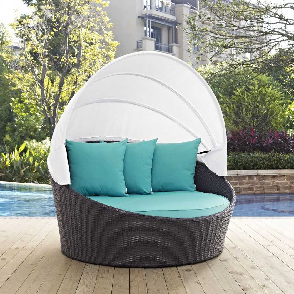 Convene Canopy Outdoor Patio Daybed, Espresso Turquoise, EEI-2175-EXP-TRQ