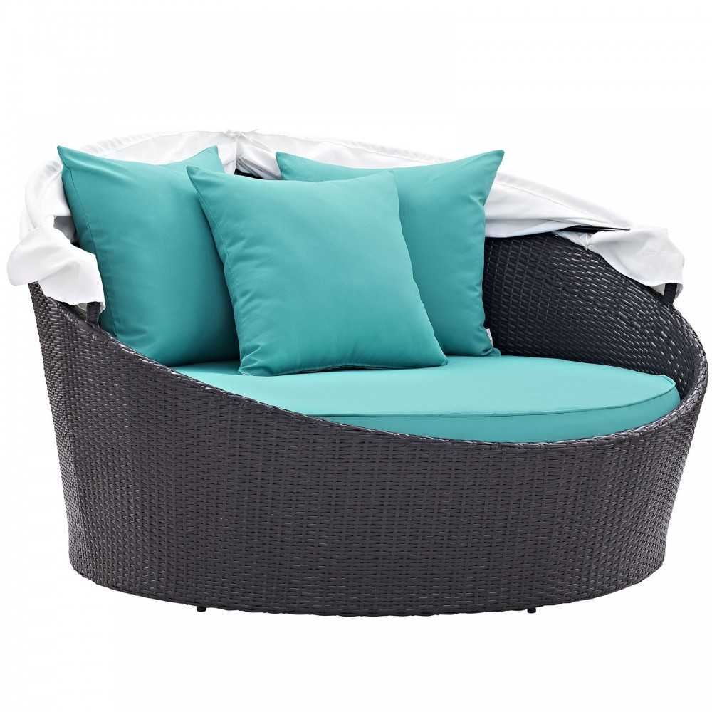 Convene Canopy Outdoor Patio Daybed, Espresso Turquoise, EEI-2175-EXP-TRQ
