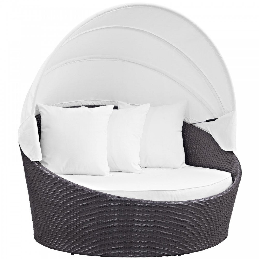 Convene Canopy Outdoor Patio Daybed, Espresso White, EEI-2175-EXP-WHI