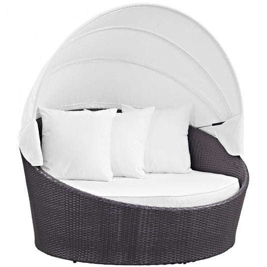Convene Canopy Outdoor Patio Daybed, Espresso White, EEI-2175-EXP-WHI