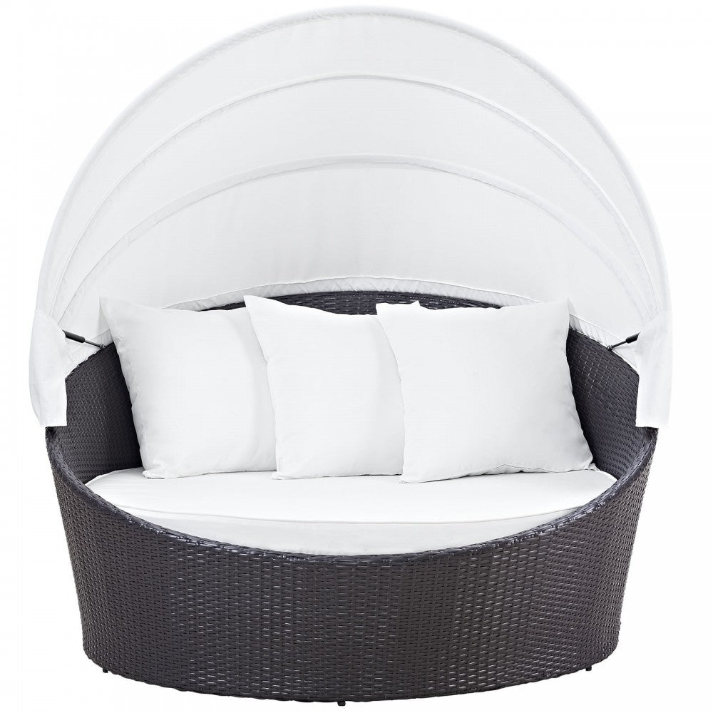 Convene Canopy Outdoor Patio Daybed, Espresso White, EEI-2175-EXP-WHI