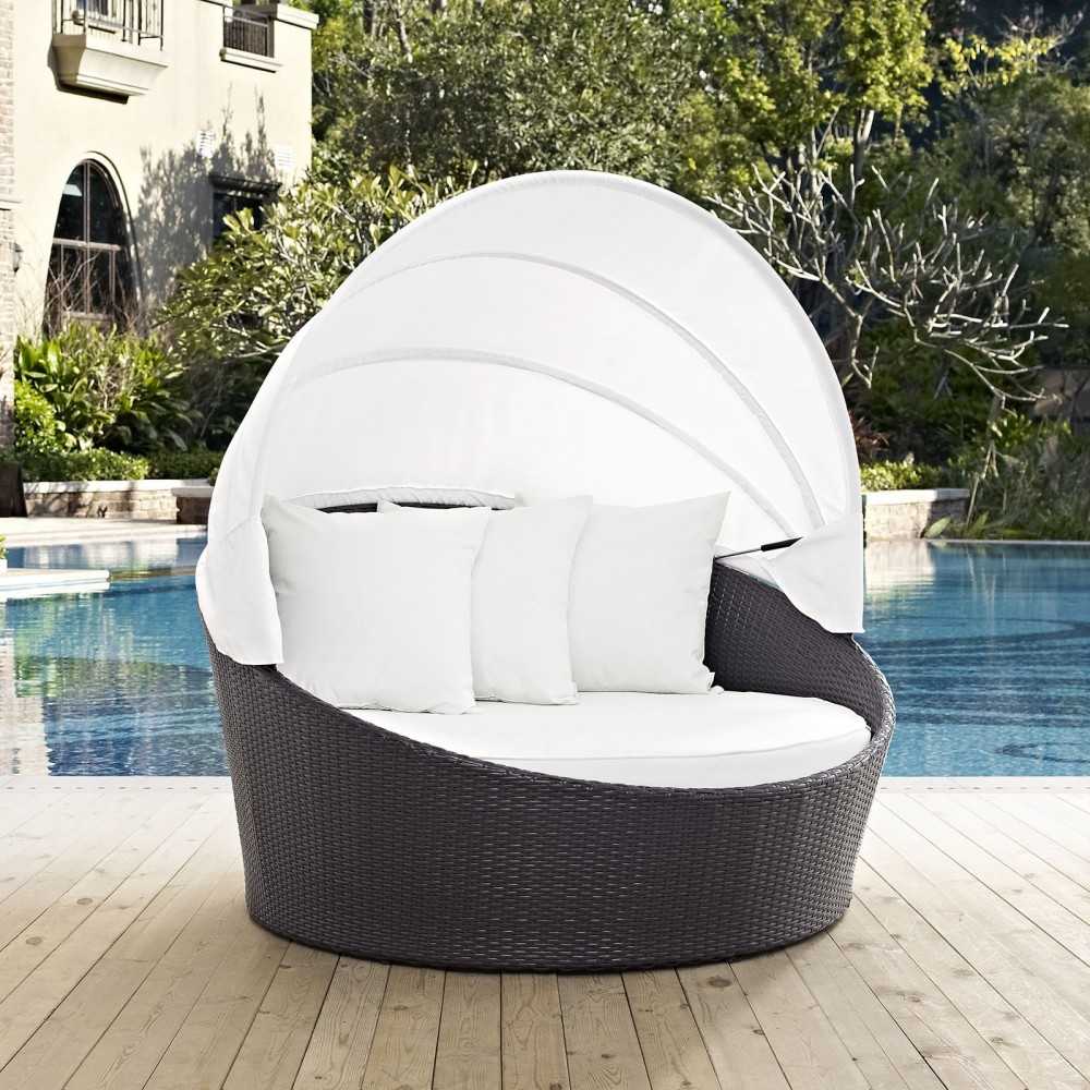 Convene Canopy Outdoor Patio Daybed, Espresso White, EEI-2175-EXP-WHI