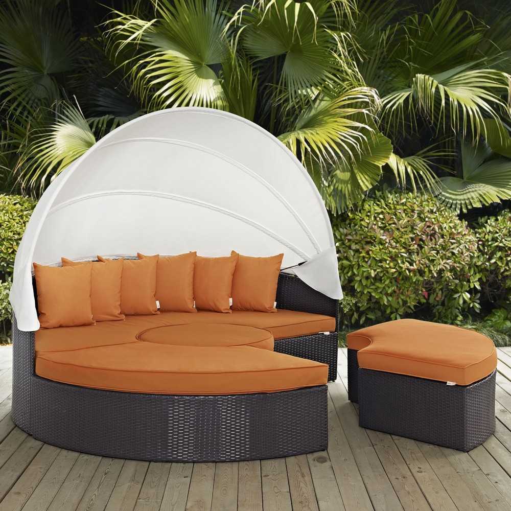 Convene Canopy Outdoor Patio Daybed, Espresso Orange, EEI-2173-EXP-ORA-SET