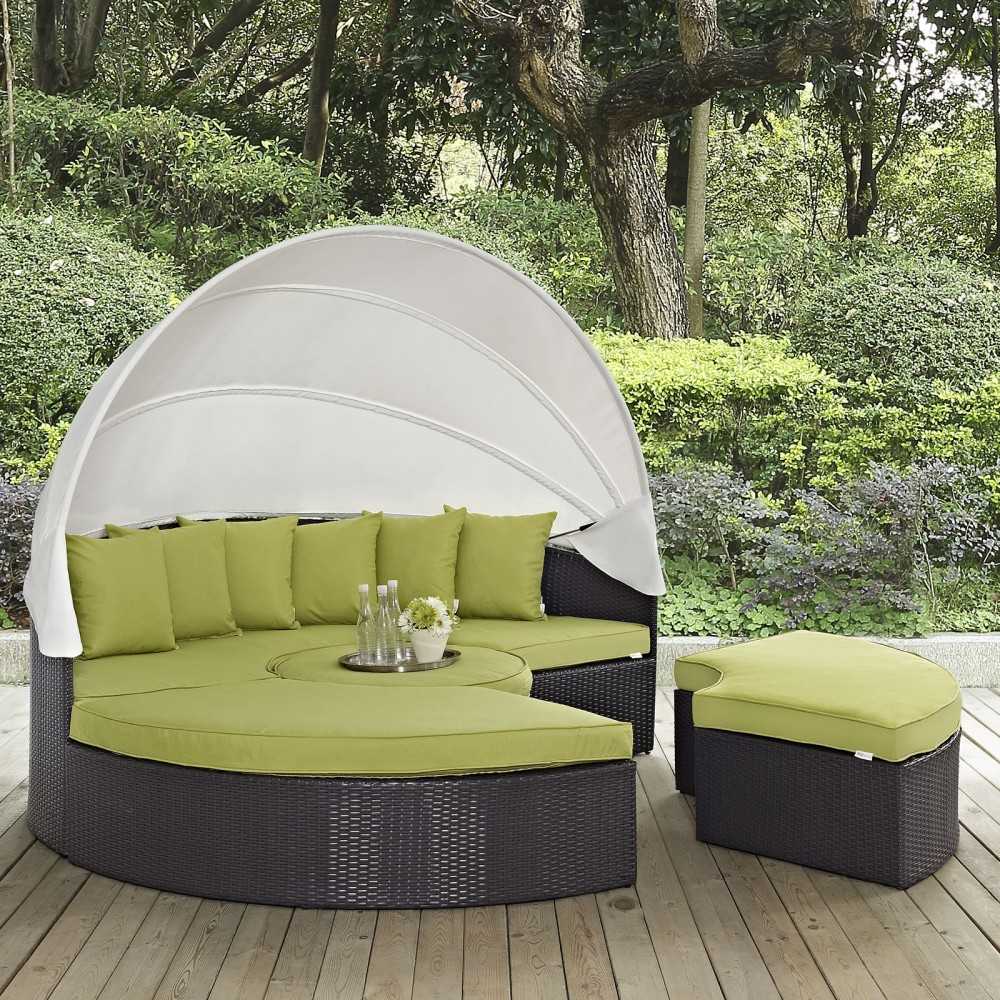 Convene Canopy Outdoor Patio Daybed, Espresso Peridot, EEI-2173-EXP-PER-SET