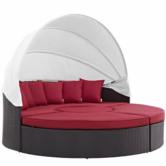 Convene Canopy Outdoor Patio Daybed, Espresso Red, EEI-2173-EXP-RED-SET