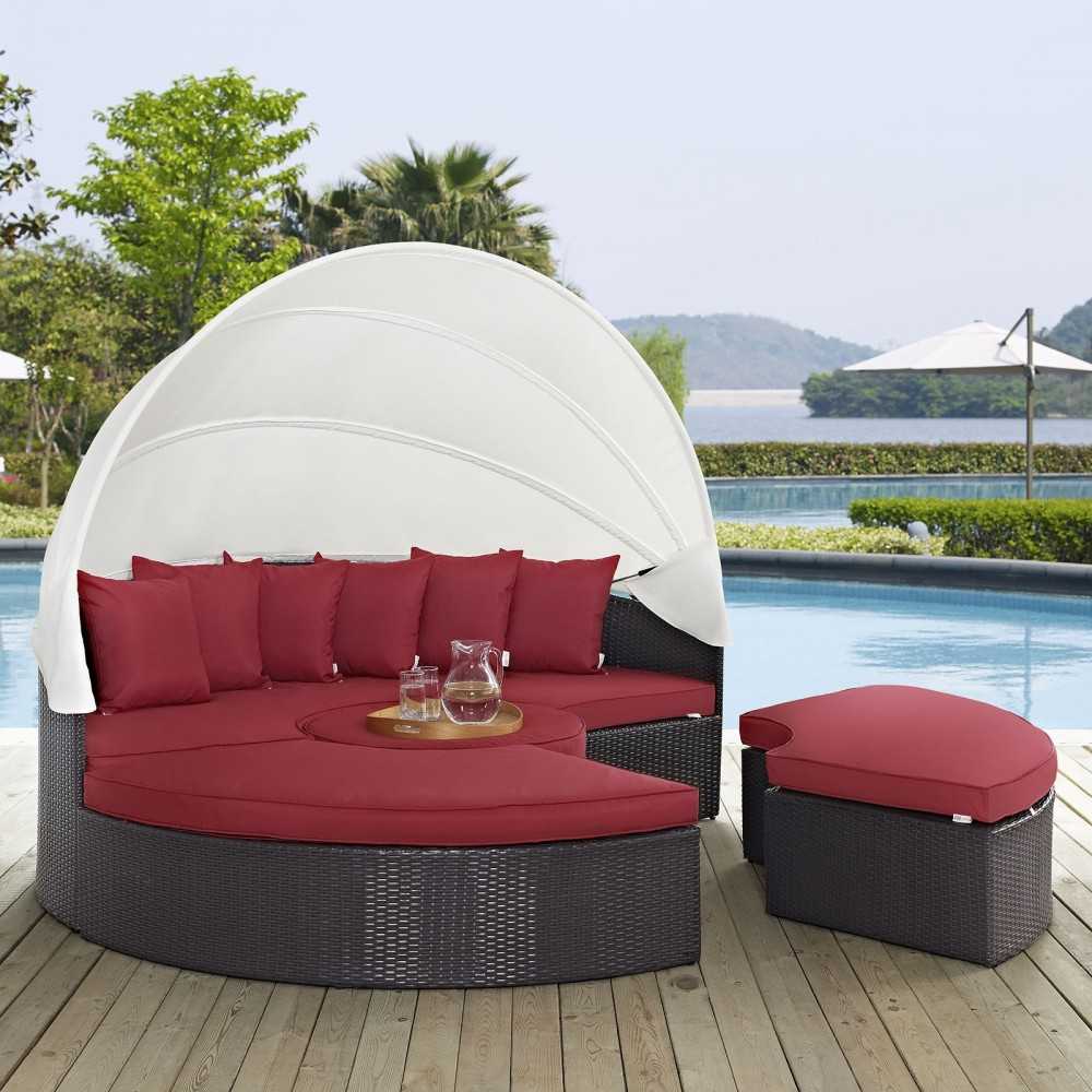 Convene Canopy Outdoor Patio Daybed, Espresso Red, EEI-2173-EXP-RED-SET
