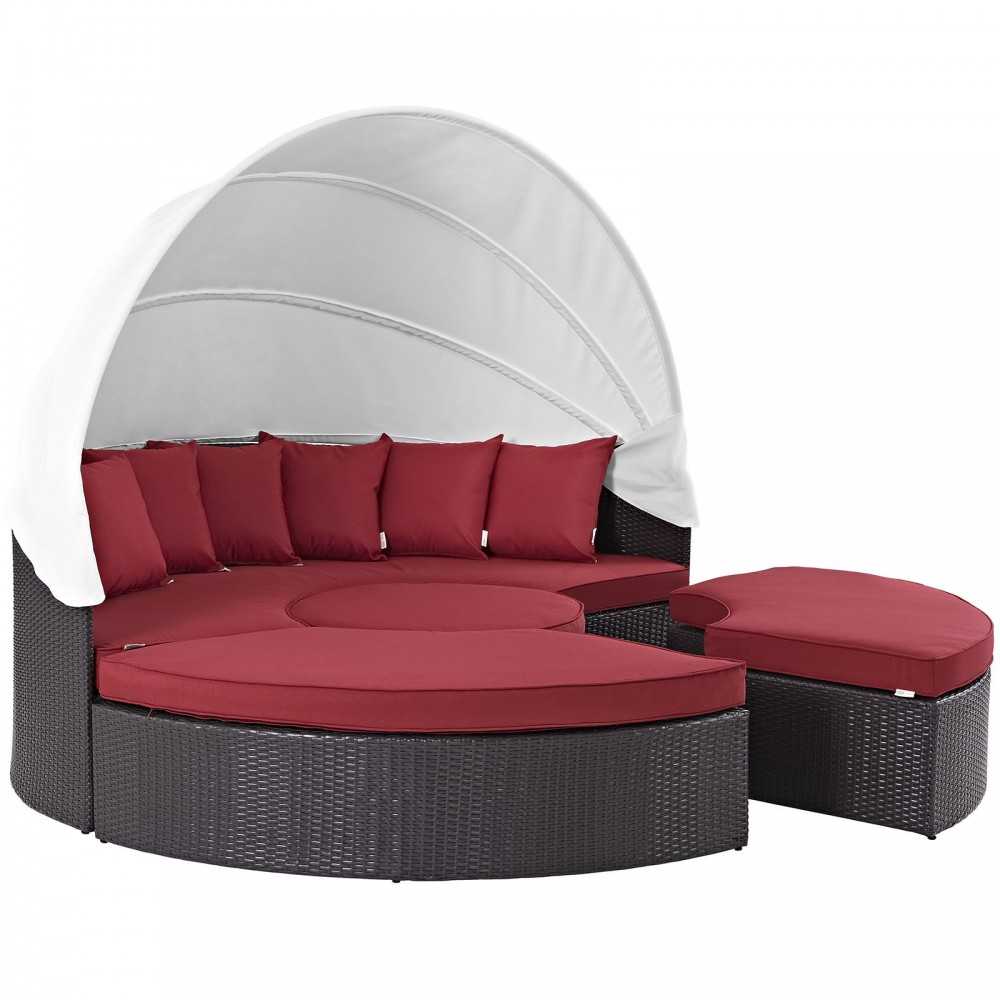 Convene Canopy Outdoor Patio Daybed, Espresso Red, EEI-2173-EXP-RED-SET