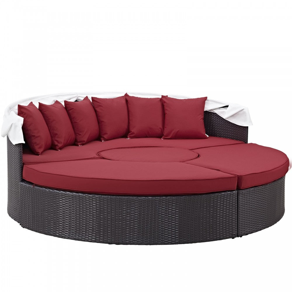 Convene Canopy Outdoor Patio Daybed, Espresso Red, EEI-2173-EXP-RED-SET