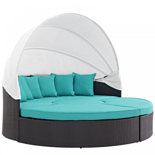 Convene Canopy Outdoor Patio Daybed, Espresso Turquoise, EEI-2173-EXP-TRQ-SET
