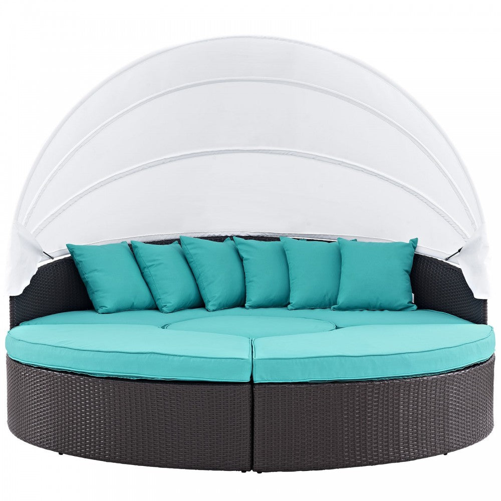 Convene Canopy Outdoor Patio Daybed, Espresso Turquoise, EEI-2173-EXP-TRQ-SET